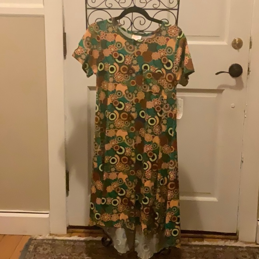 LuLaRoe Carly swing dress brand new w/ tags, XS, green background w/ circles